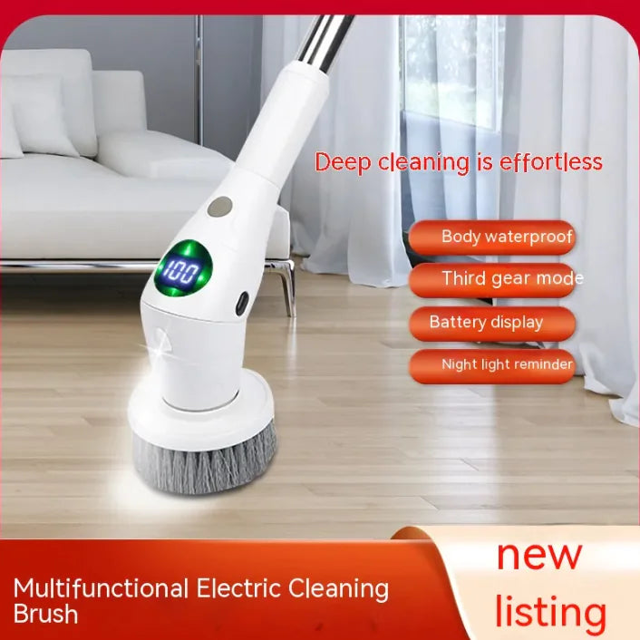 8-in-1 Electric Rotating Cleaning Brush – Waterproof, Multi-Surface Scrubber with Adjustable Night Light & Display Screen