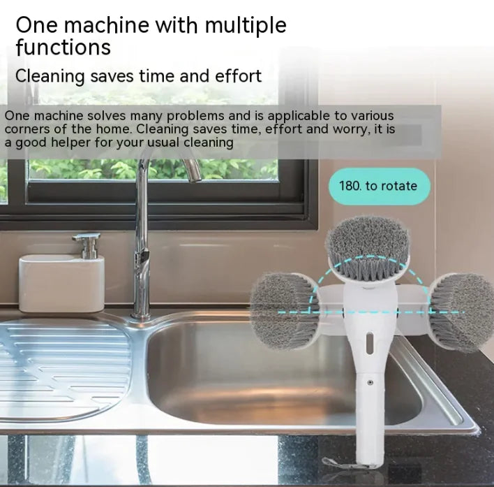 8-in-1 Electric Rotating Cleaning Brush – Waterproof, Multi-Surface Scrubber with Adjustable Night Light & Display Screen