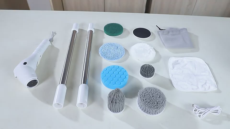 8-in-1 Electric Rotating Cleaning Brush – Waterproof, Multi-Surface Scrubber with Adjustable Night Light & Display Screen