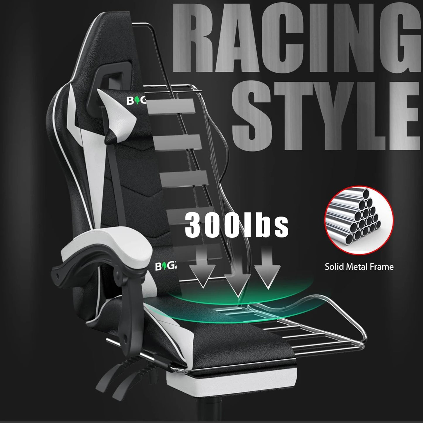 Gaming Chair Ergonomic with Lumbar Cushion Headrest and Footrest