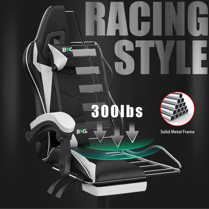 Gaming Chair Ergonomic with Lumbar Cushion Headrest and Footrest