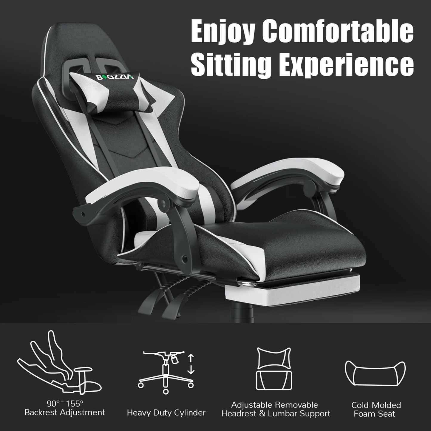 Gaming Chair Ergonomic with Lumbar Cushion Headrest and Footrest