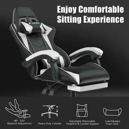 Gaming Chair Ergonomic with Lumbar Cushion Headrest and Footrest
