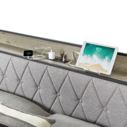Full Size Charging Bed Frame in Grey