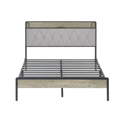 Full Size Charging Bed Frame in Grey