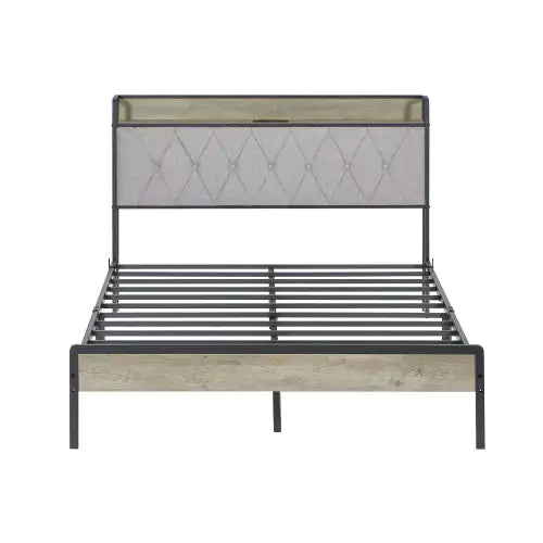 Full Size Charging Bed Frame in Grey