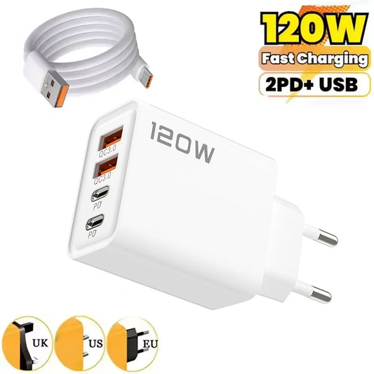4 Port USB Type C Charger Fast Charging Data Cable USB Phone Charger Adapter for Samsung IPhone Xiaomi Wall Charger