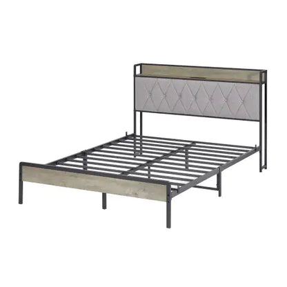 Full Size Charging Bed Frame in Grey