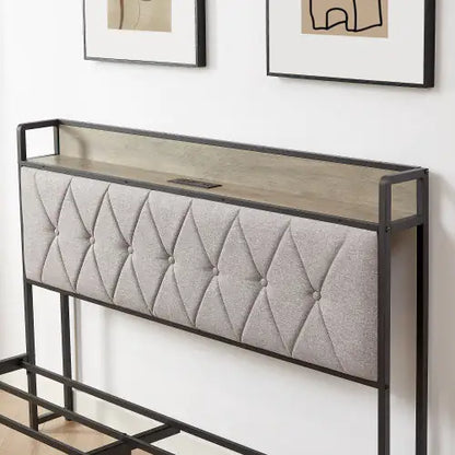 Full Size Charging Bed Frame in Grey